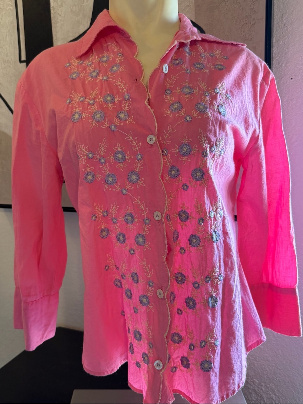 Vintage Bill Blase Pink Embroidered Western Style Button-Up Shirt Sz Small